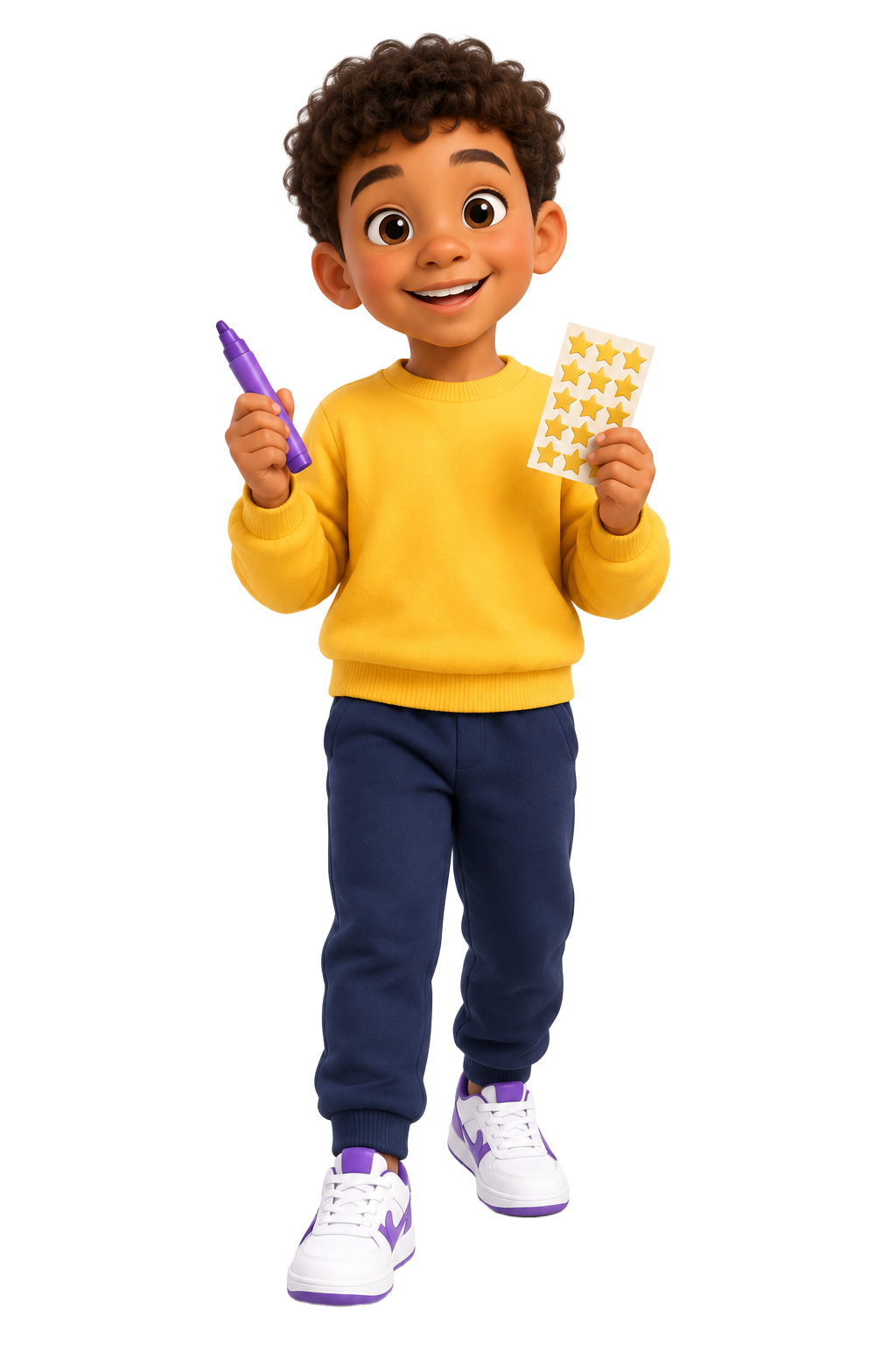 Boy holding a marker and a sheet of Star stickers